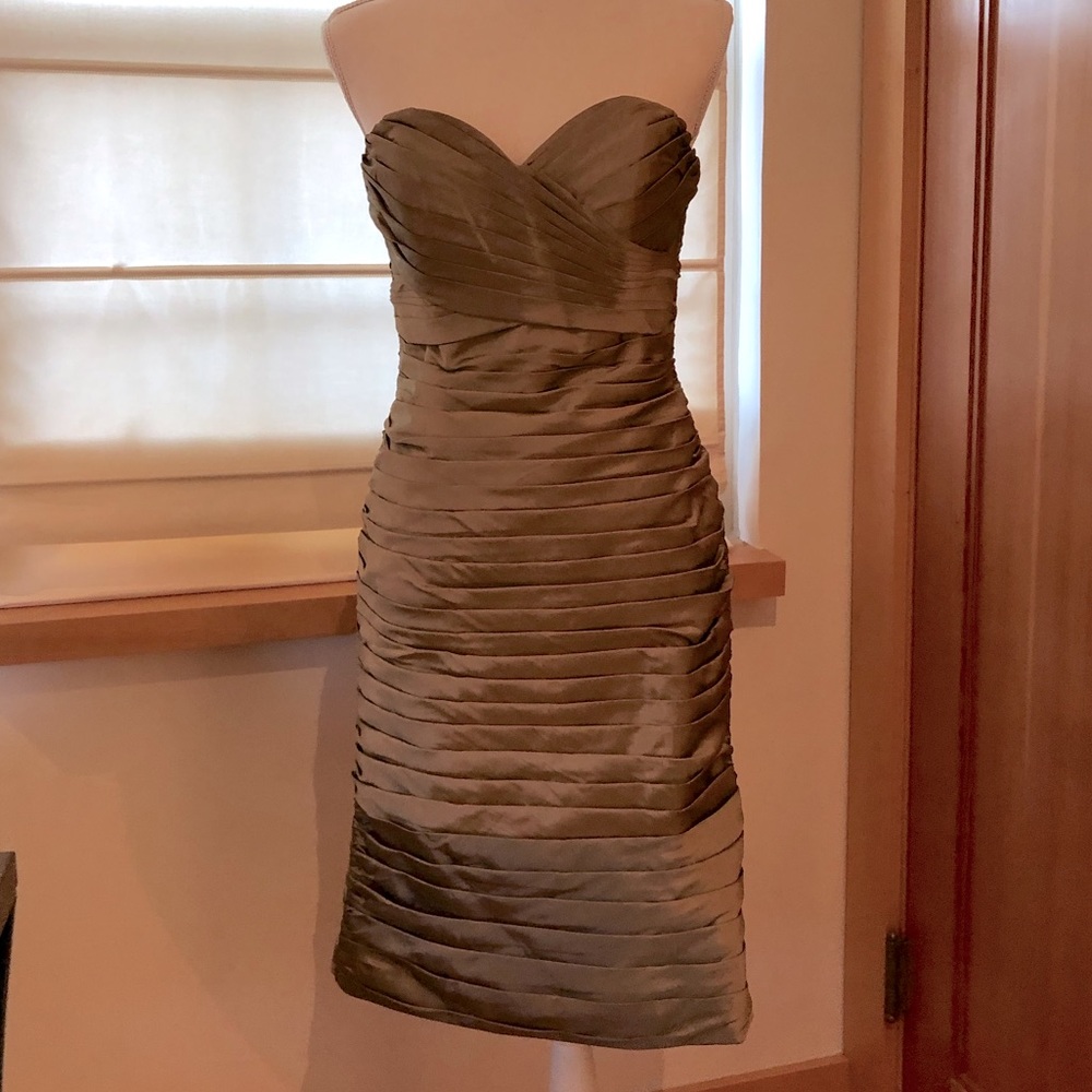 Angelina Faccenda tan satin strapless evening dress. Size 7/8.